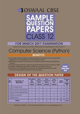 Read online Oswaal CBSE CCE Sample Question Papers for Class 12 Computer Science (Python) (for 2017 Exams) - Panel of Experts file in PDF